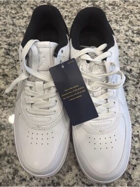 Polo by Ralph Lauren White Leather Sneakers with Black Collar